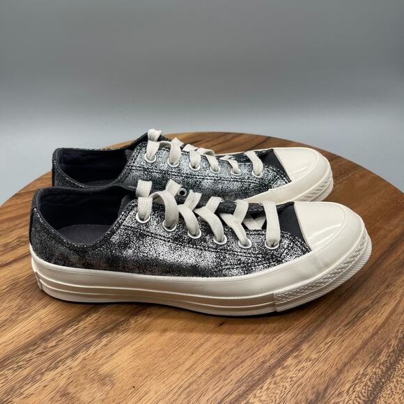 Converse Chuck 70 Ox Shoes Womens 8.5 Sparkly Silver Leather Comfort Casual - Picture 1 of 8